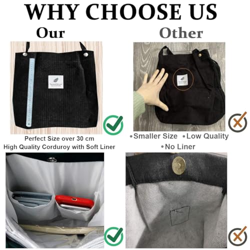 PALAY® Tote Bag Corduroy Large Hand For Women Shopping Grocery Shoulder Commuting Black 2PCS PALAY® Tote Bag Corduroy Large Hand For Women Shopping Grocery Shoulder Commuting Black 2PCS
